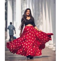 Red and Black Party Wear Crop Top Style